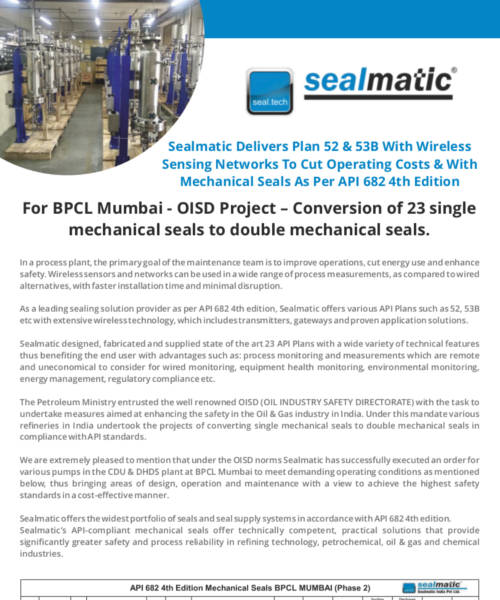 Sealmatic Delivers Plan 52 & 53B With Wireless Sensing Networks